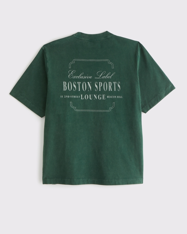 Premium Heavyweight Lounge Graphic Tee, Dark Green Wash view 1
