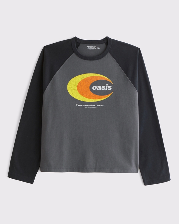 Oasis Long-Sleeve Premium Heavyweight Cropped Tee, Dark Gray view 1