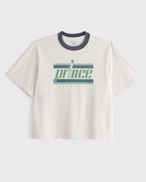 Premium Heavyweight 2.0 Prince Tennis Cropped Graphic Tee, Cream view 1