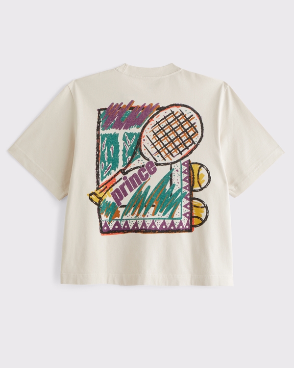Prince Tennis Vintage-Inspired Cropped Graphic Tee, Warm Beige view 1