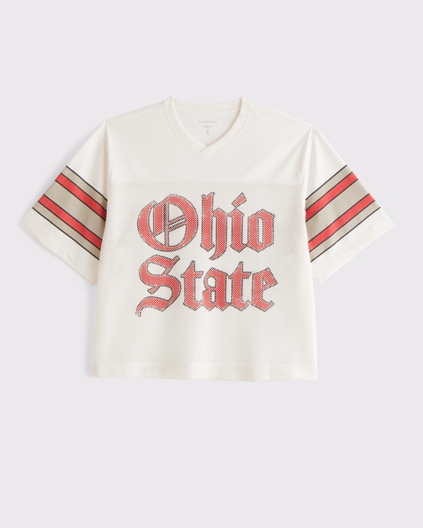 The Ohio State University Cropped Football Jersey, Cream-ohio State view 1