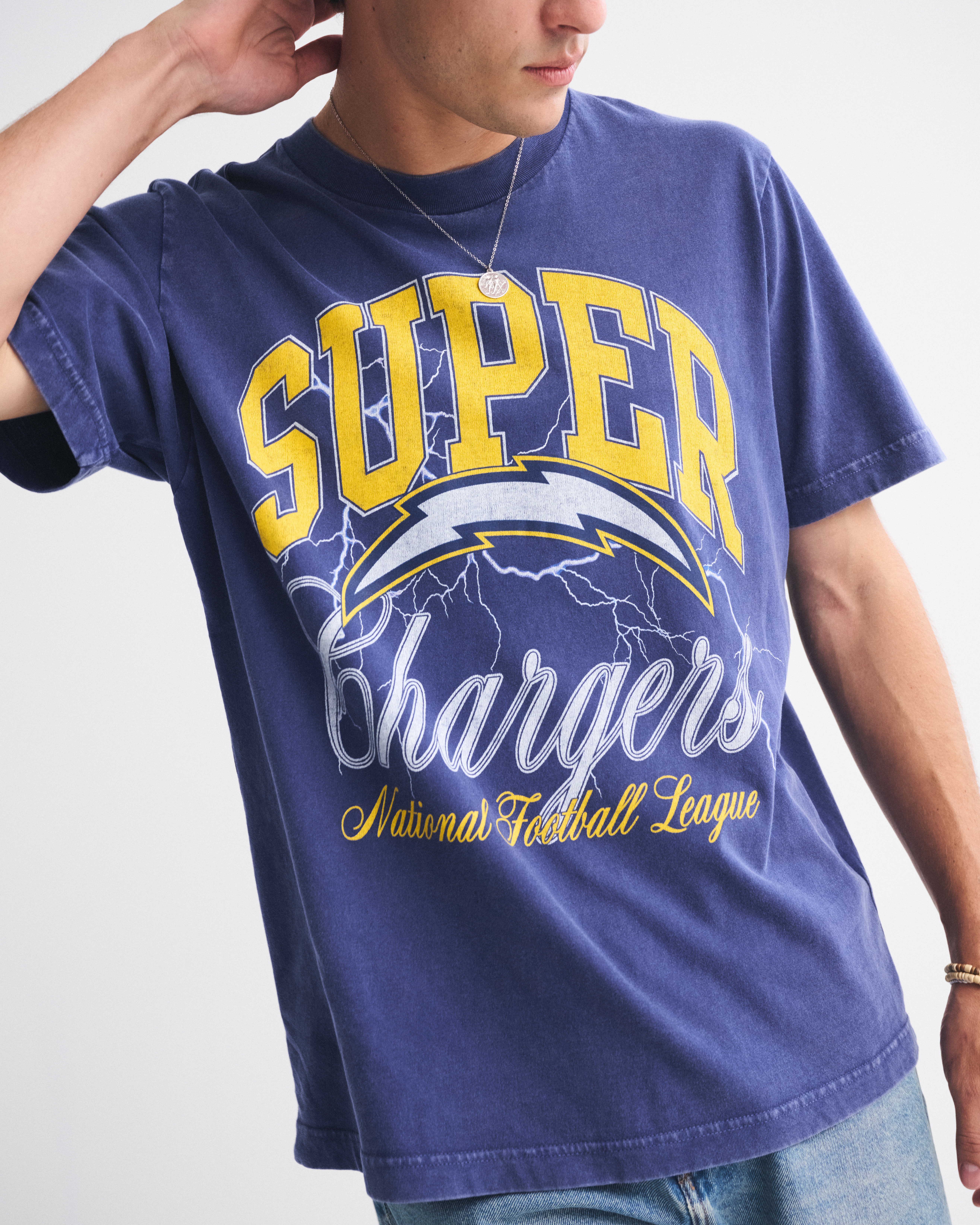 Abercrombie & Fitch Los Angeles Chargers Vintage-inspired Graphic Tee In Blue