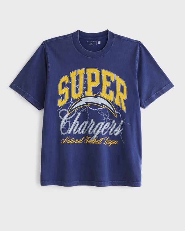 Los Angeles Chargers Vintage-Inspired Graphic Tee, Dark Blue-chargers view 1