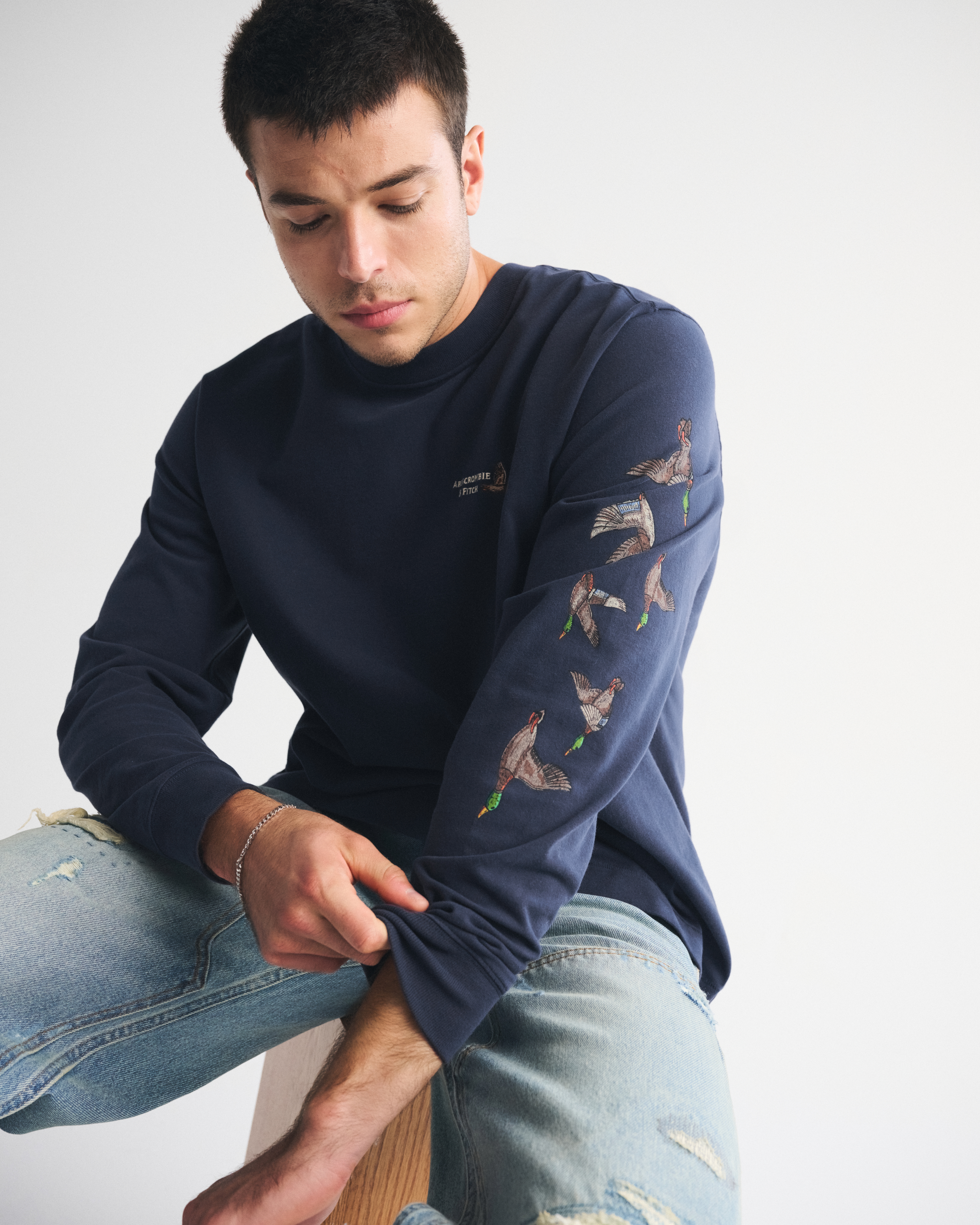 ☆yy メンズ Long-Sleeve Premium Heavyweight 2.0 Graphic Logo Tee