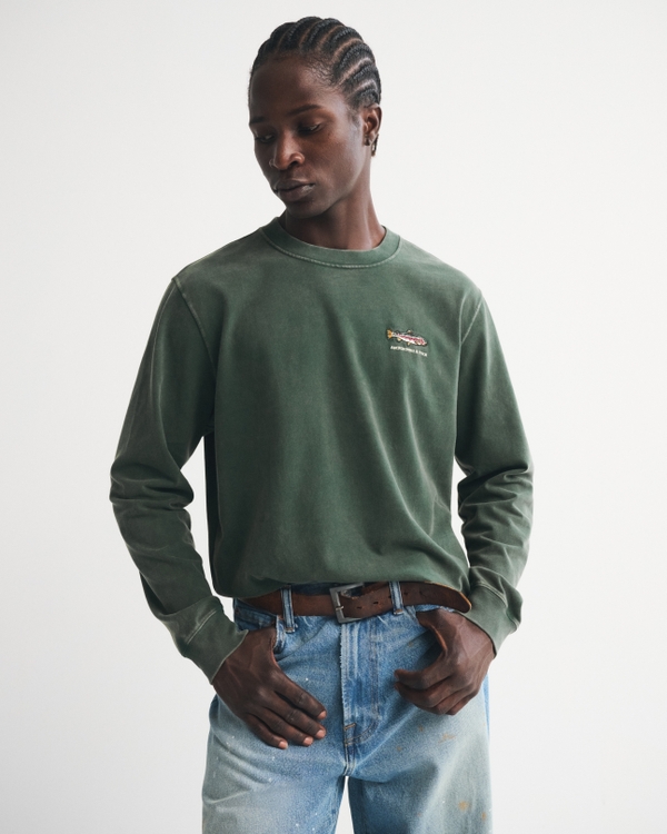 Long-Sleeve Premium Heavyweight 2.0 Graphic Logo Tee, Dark Forest view 1