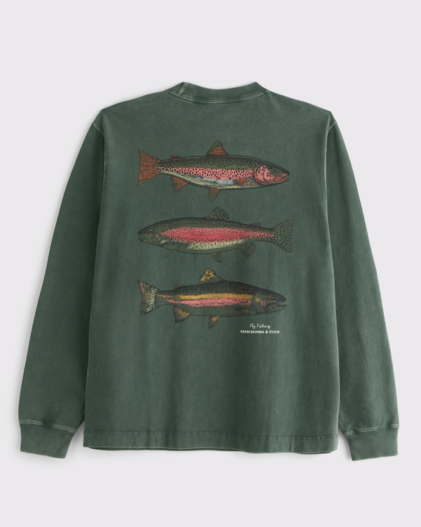 Long-Sleeve Premium Heavyweight 2.0 Graphic Logo Tee, Green Dd view 1