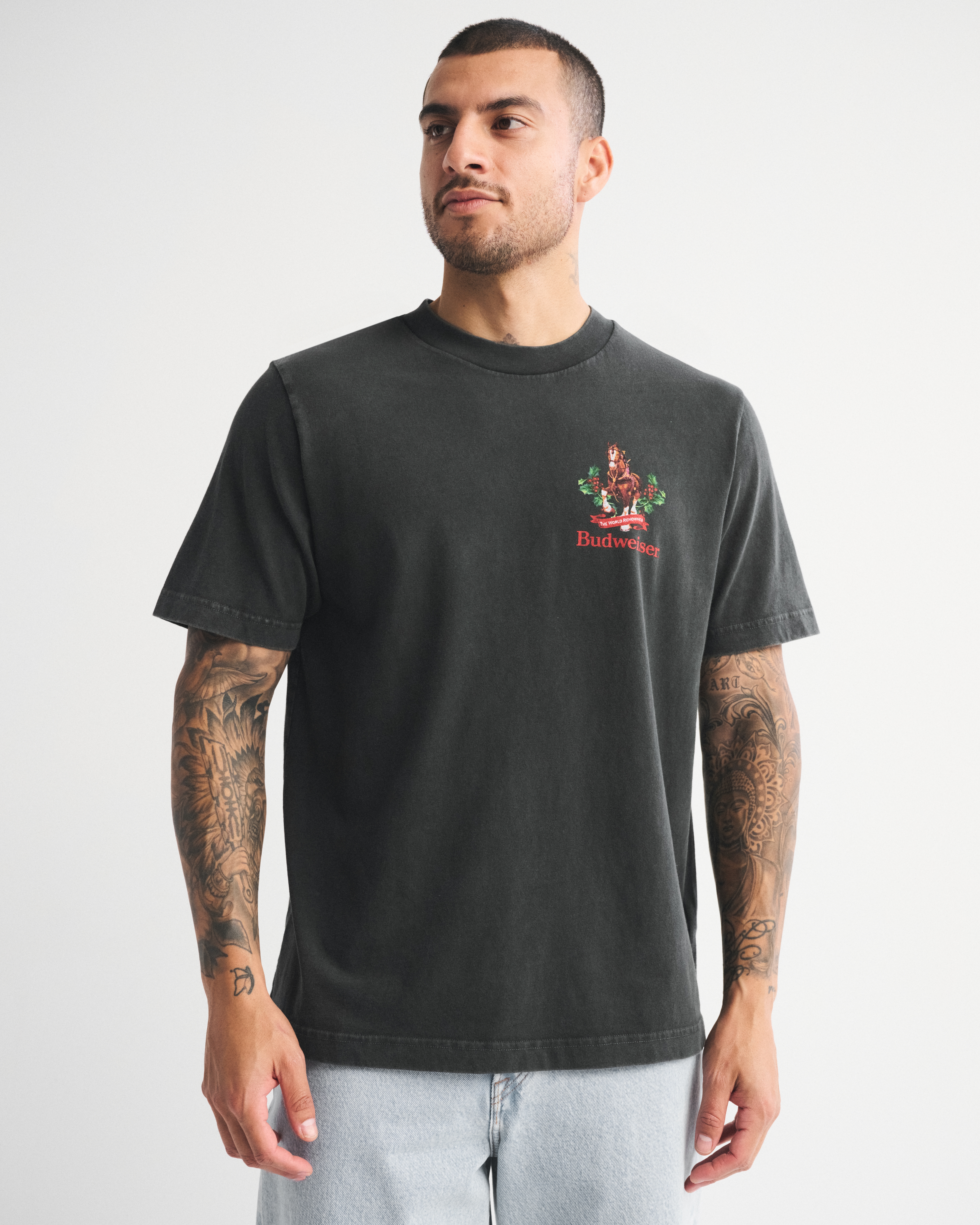 Abercrombie & Fitch Budweiser Vintage-inspired Graphic Tee In Black
