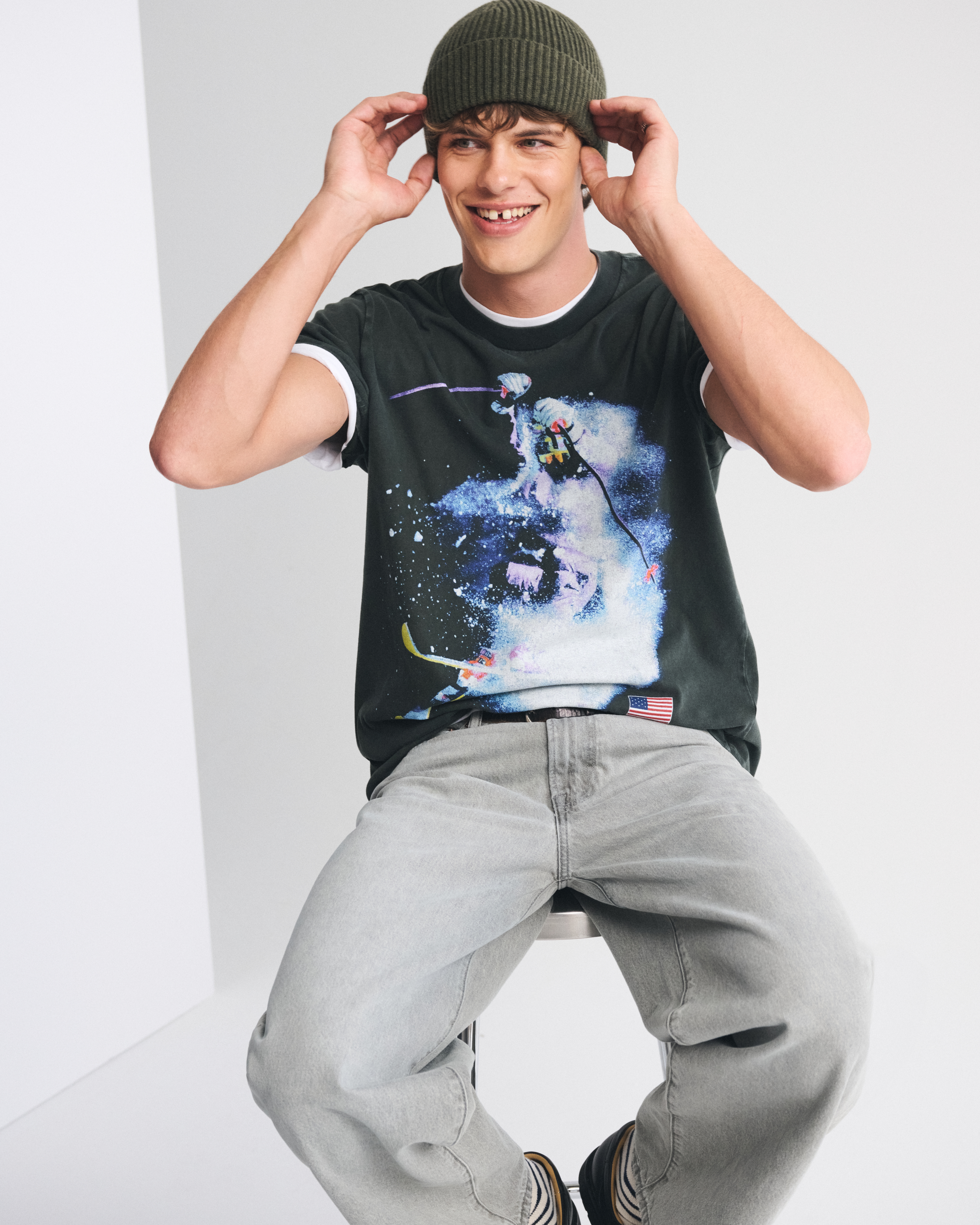 Abercrombie & Fitch Olympics Vintage-inspired Graphic Tee In Black