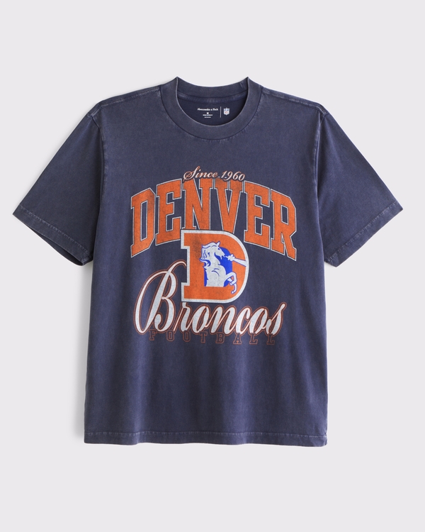 Denver Broncos Vintage-Inspired Graphic Tee, Navy-broncos view 1