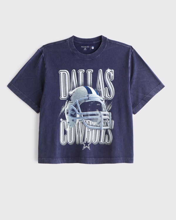 Cropped Dallas Cowboys Graphic Tee, Navy Wash - Cowboys view 1