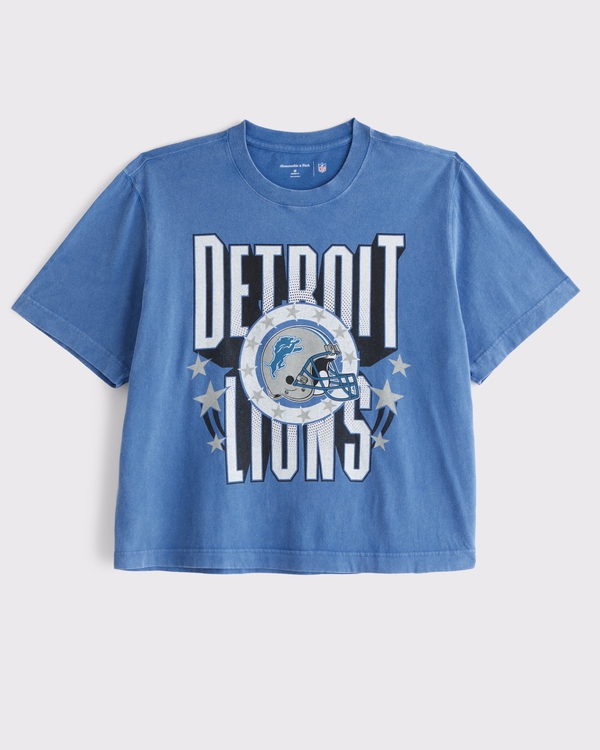 Cropped Detroit Lions Graphic Tee, Blue Wash - Lions view 1
