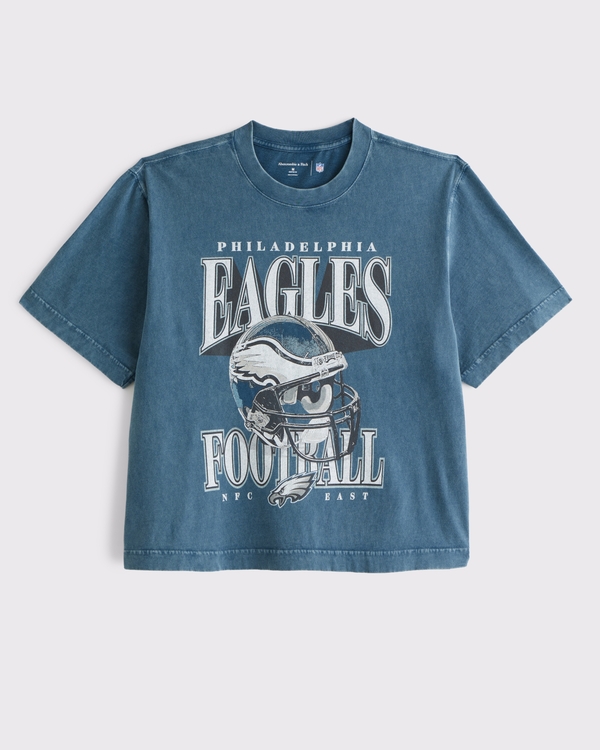 Cropped Philadelphia Eagles Graphic Tee, Blue-green Wash - Eagles view 1