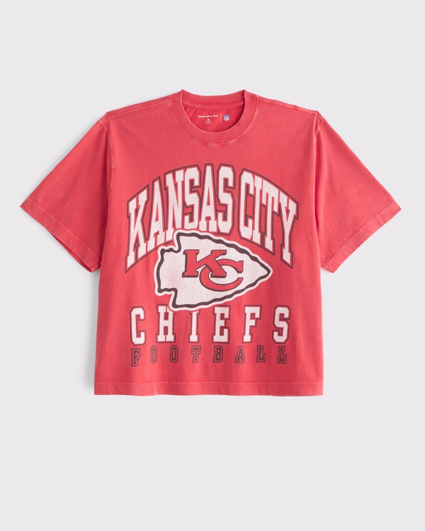 Cropped Kansas City Chiefs Graphic Tee, Red Wash - Chiefs view 1