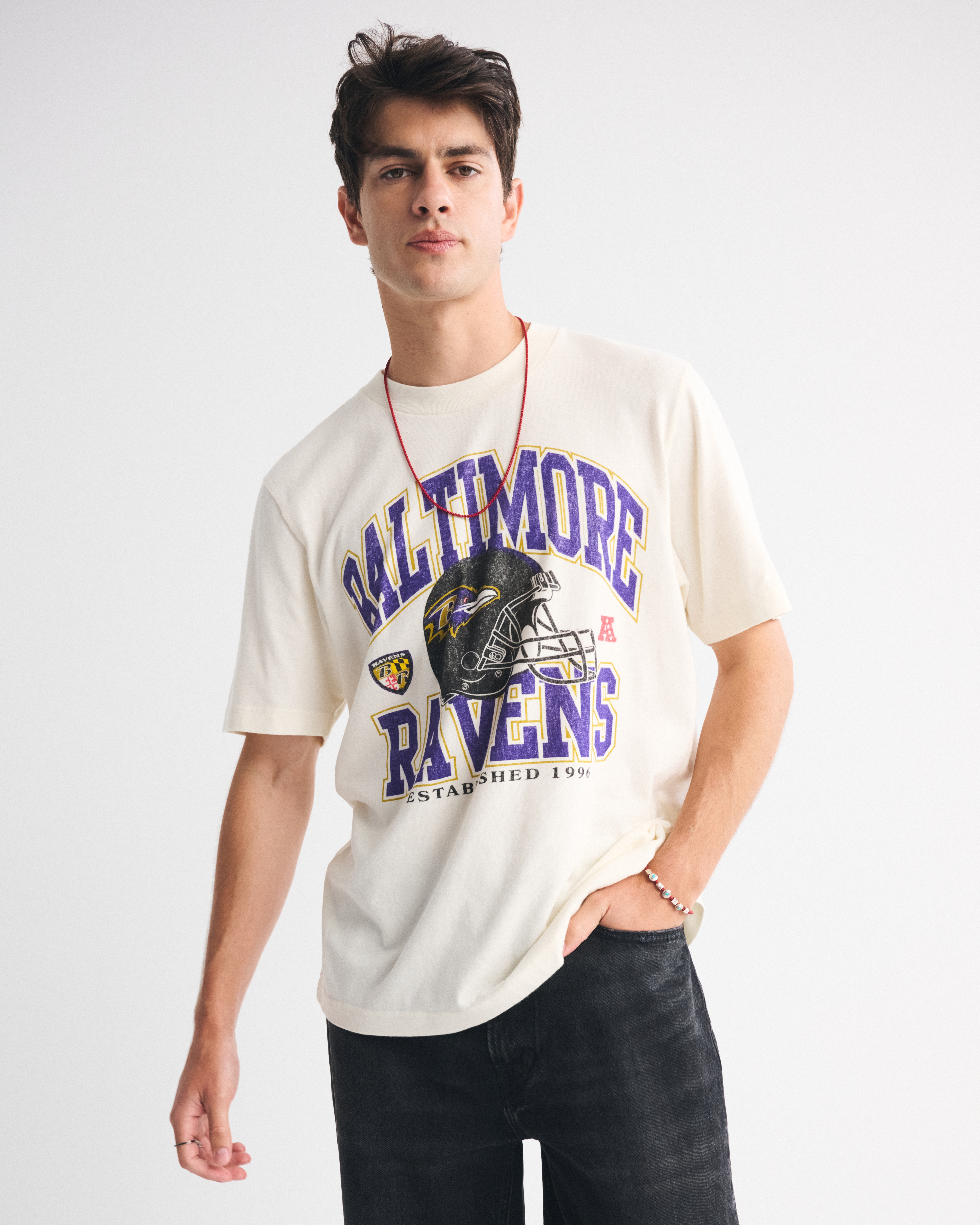 Abercrombie & Fitch Baltimore Ravens Vintage-inspired Graphic Tee In Neutral