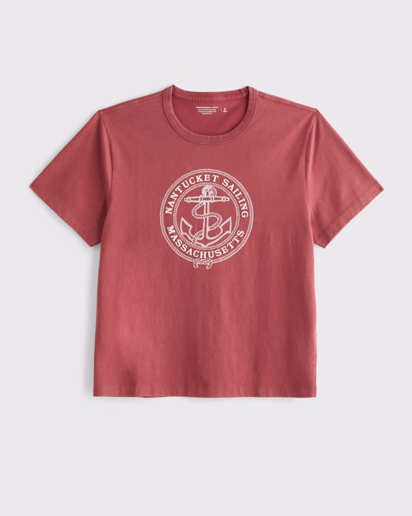 Nautical Classic Polished Cropped Graphic Tee, Warm Maroon view 1