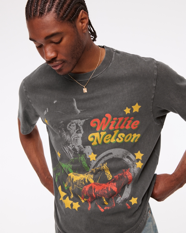 Willie Nelson Vintage-Inspired Graphic Tee, Dark Gray view 1