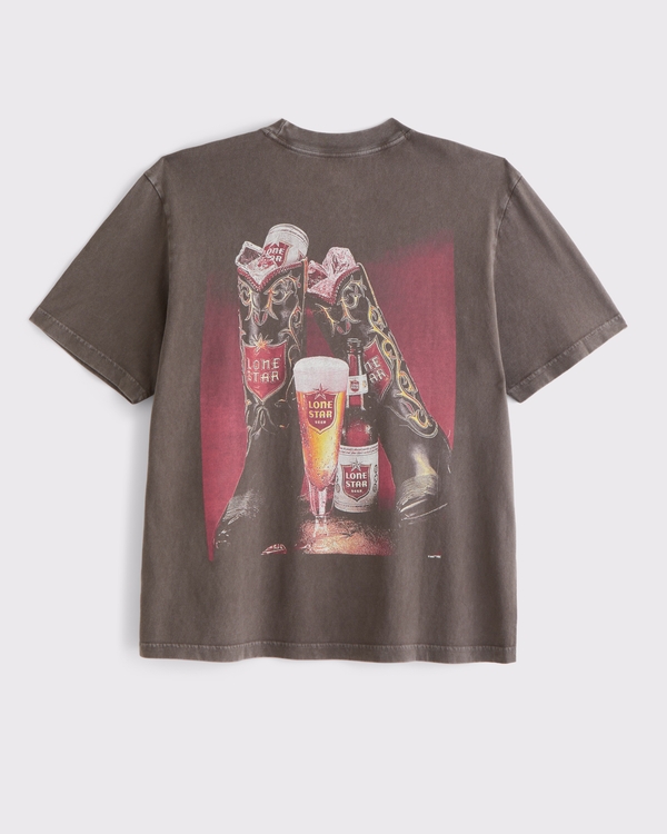 Lone Star Beer Vintage-Inspired Graphic Tee, Chocolate Brown Wash view 1