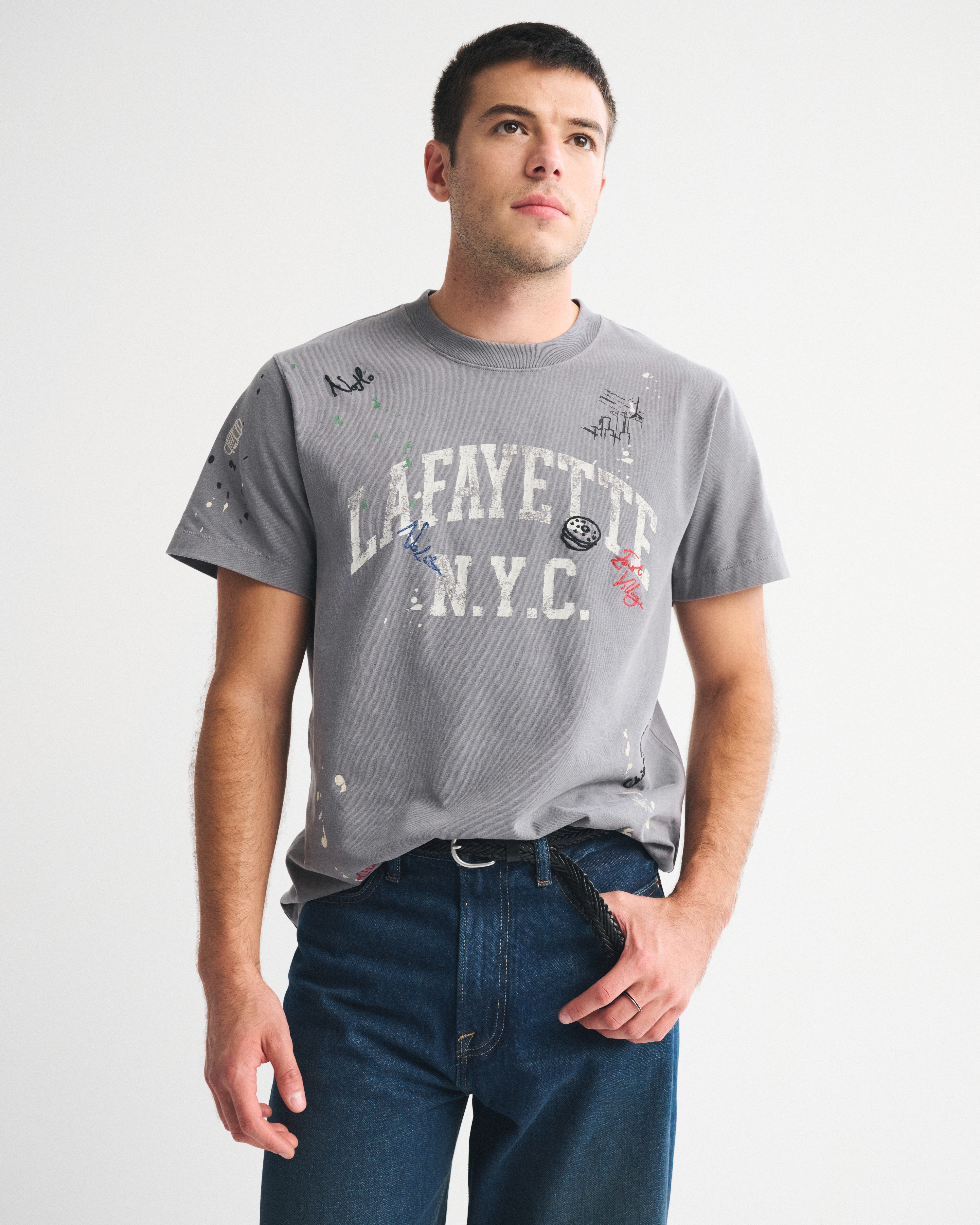 Abercrombie & Fitch Premium Heavyweight 2.0 Nyc Graphic Tee In Gray