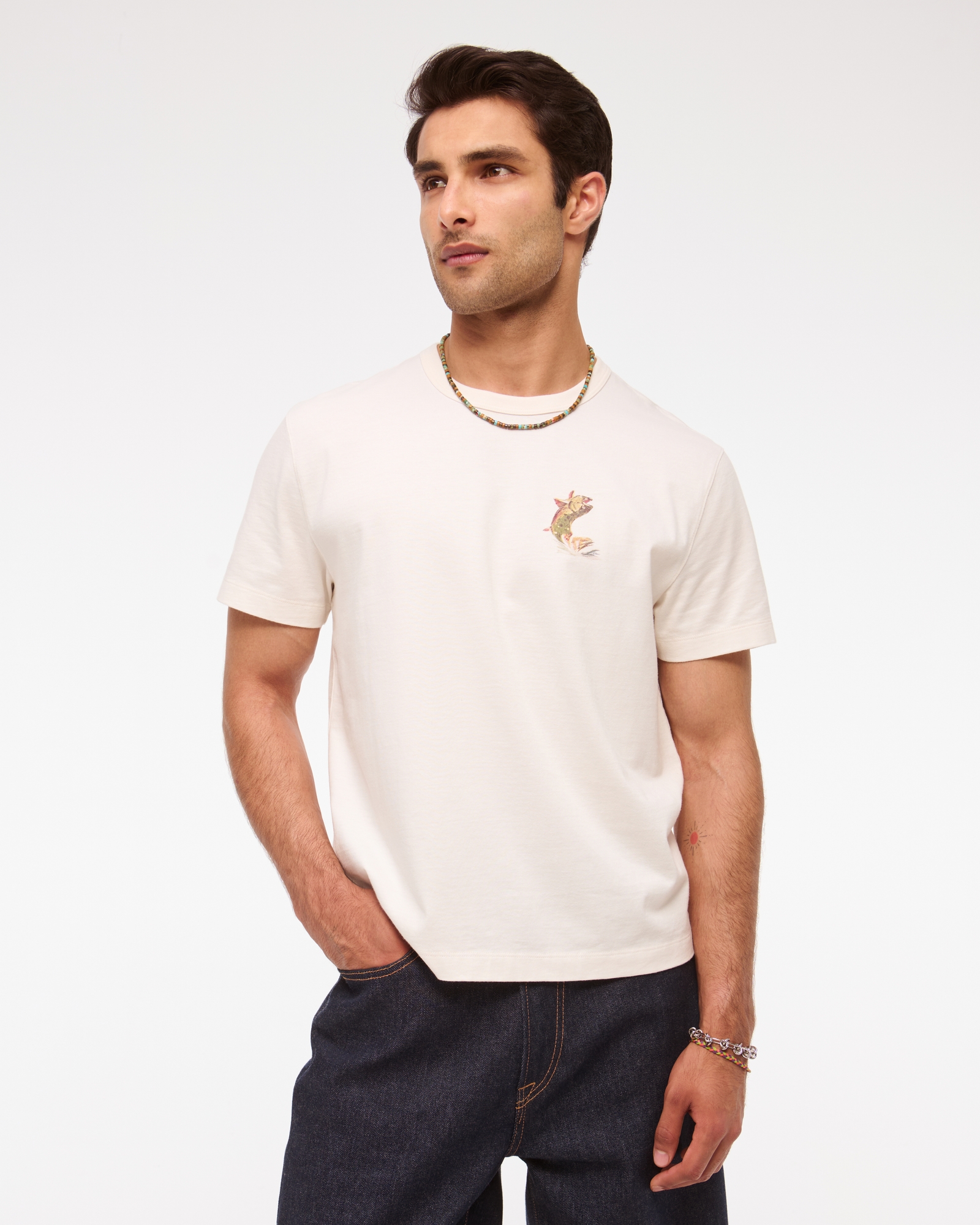 Men's Fishing Classic Polished Graphic Tee in Cream | Size XS | Abercrombie & Fitch