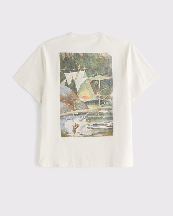 釣魚經典款質感圖案 T 恤, 米白色 view 1