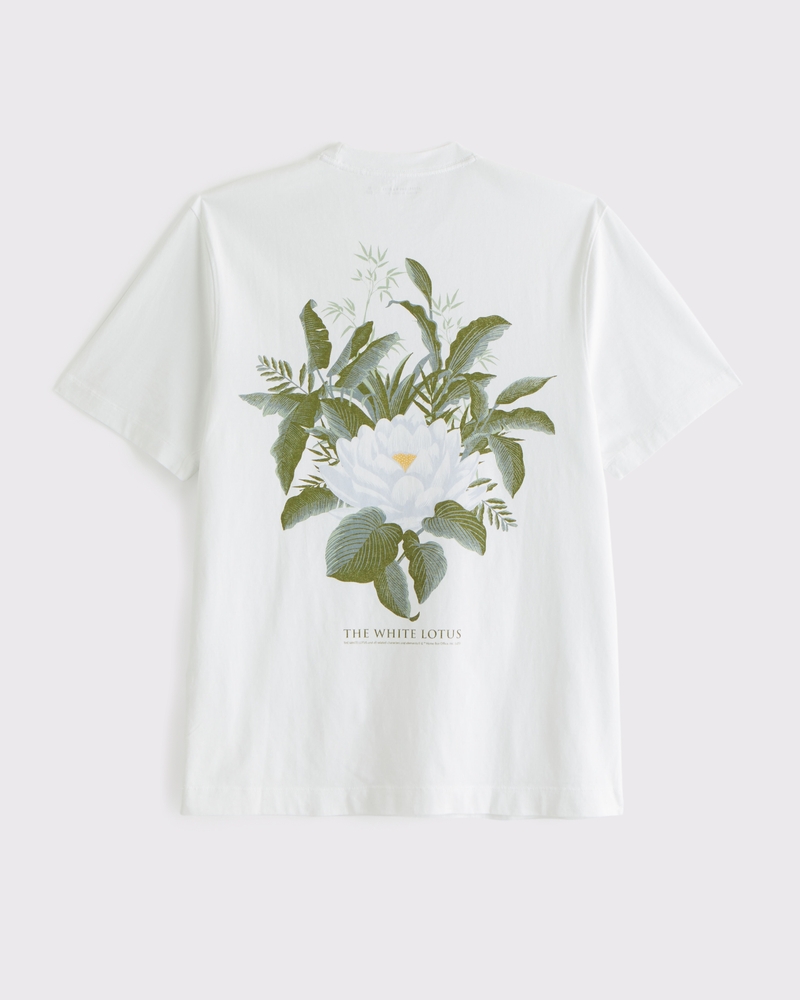 ★Abercrombie & Fitch★ホワイト ロータスグラフィック Tシャツ Men's Premium Heavyweight The White Lotus Graphic Tee