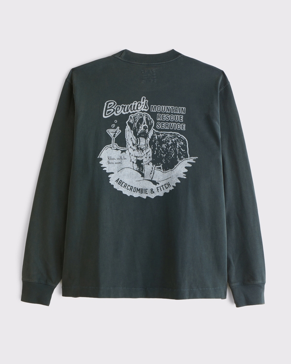 長袖 グラフィック ロゴTシャツ, ダーク スプルース view 1