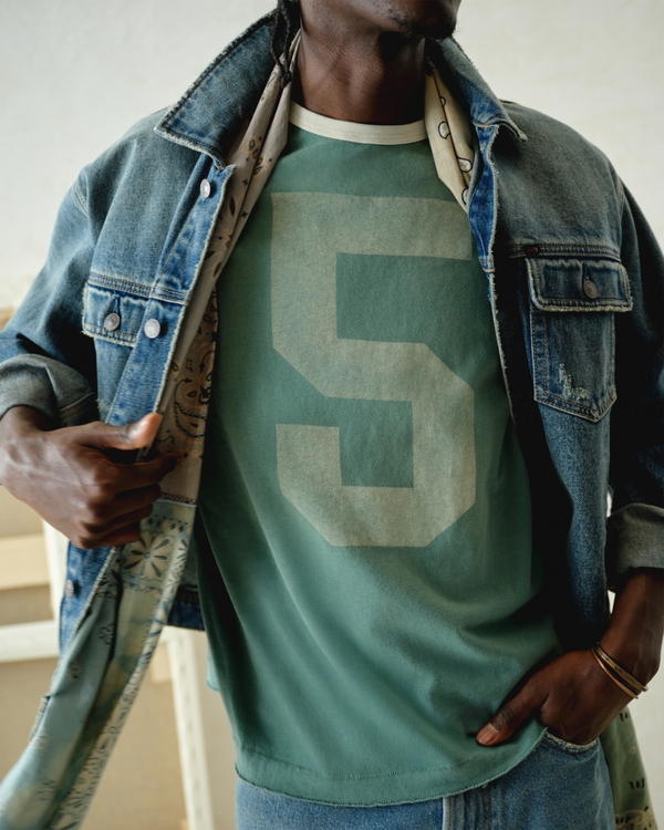 Distressed Tee, Deep Sage view 1