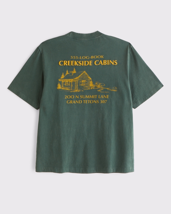 Camping Vintage-Inspired Graphic Tee, Forest Teal view 1
