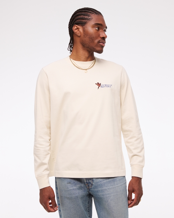 Long-Sleeve Premium Heavyweight 2.0 Graphic Tee, Pale Gray view 2