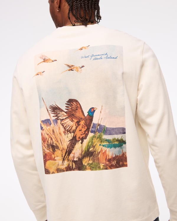 Long-Sleeve Premium Heavyweight 2.0 Graphic Tee, Pale Gray view 1