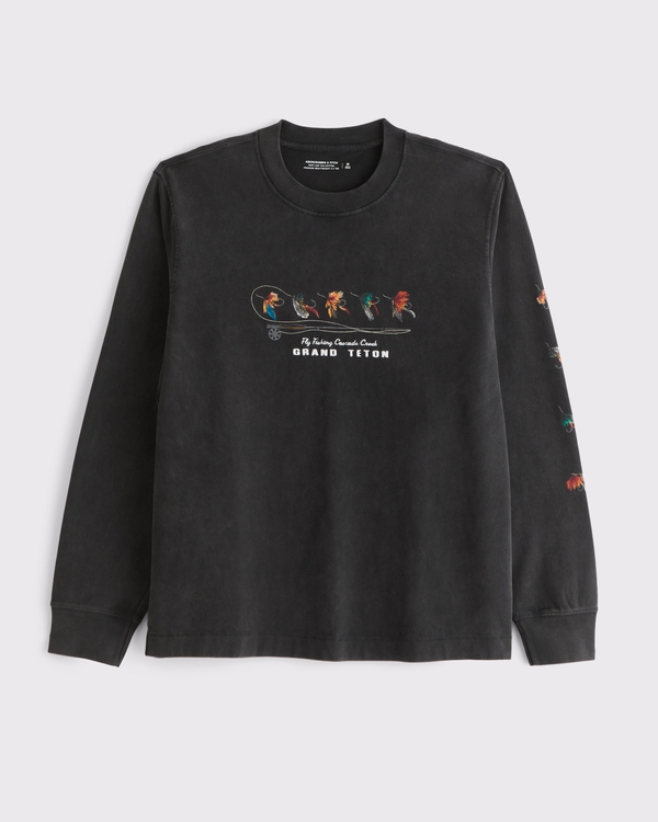 Long-Sleeve Premium Heavyweight 2.0 Grand Teton Graphic Tee, Black Wash view 1