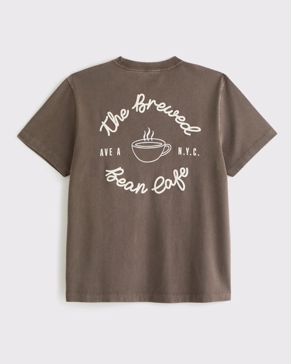 Premium Heavyweight Café Graphic Tee, Chocolate Brown view 1