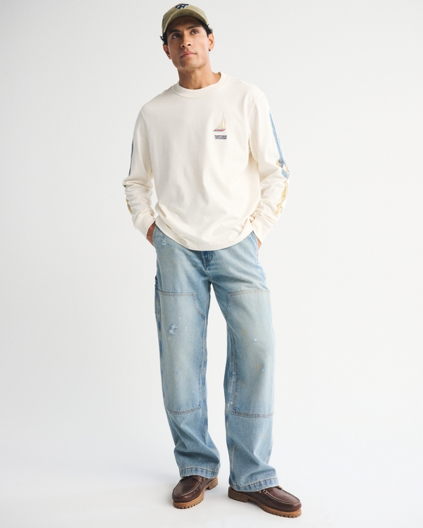 Long-Sleeve Premium Heavyweight 2.0 Nantucket Graphic Tee, Cream view 2