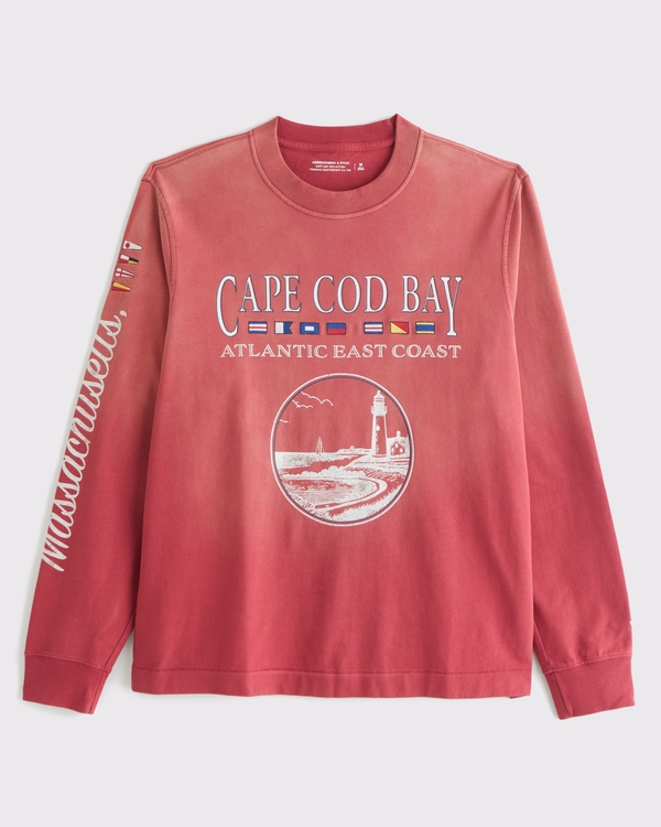 Sea Fade Long-Sleeve Premium Heavyweight 2.0 Cape Cod Graphic Tee, Warm Maroon Wash view 1