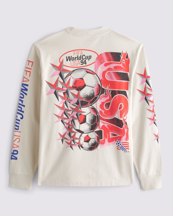 Long-Sleeve Premium Heavyweight 2.0 FIFA Graphic Tee, Beige view 1