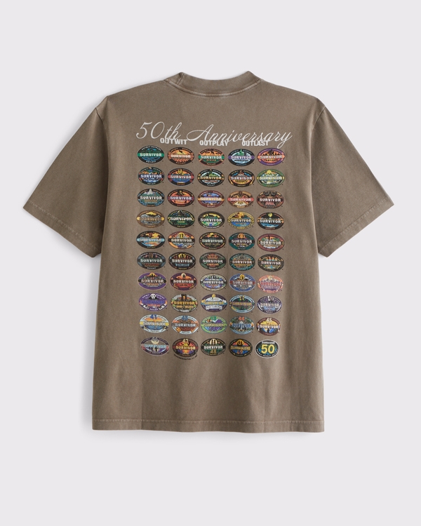 Survivor Vintage-Inspired Graphic Tee, Light Brown view 1