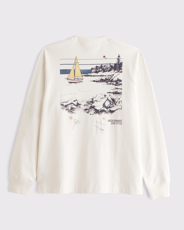 優質重量級 2.0 長袖 Logo T 恤, 奶油色 view 1