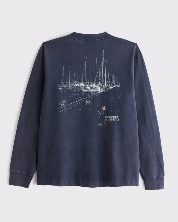 優質重量級 2.0 長袖 Logo T 恤, Med Blue Dd view 1