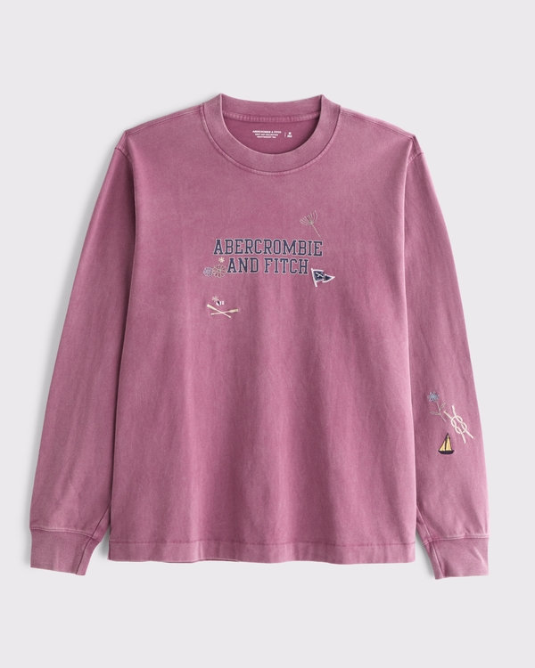 優質重量級 2.0 長袖 Logo T 恤, 紫色 view 1