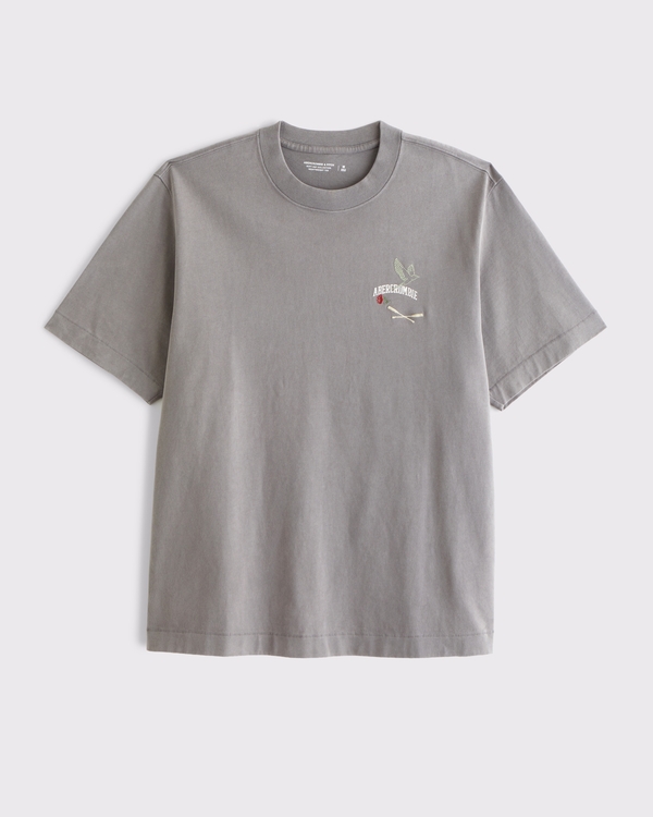 優質重量級 2.0 圖案 Logo T 恤, 深灰色 view 1