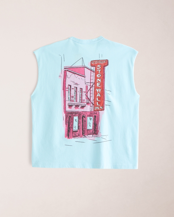 Pride Stonewall Inn Graphic Drop Shoulder Tank, Bright Aqua view 1