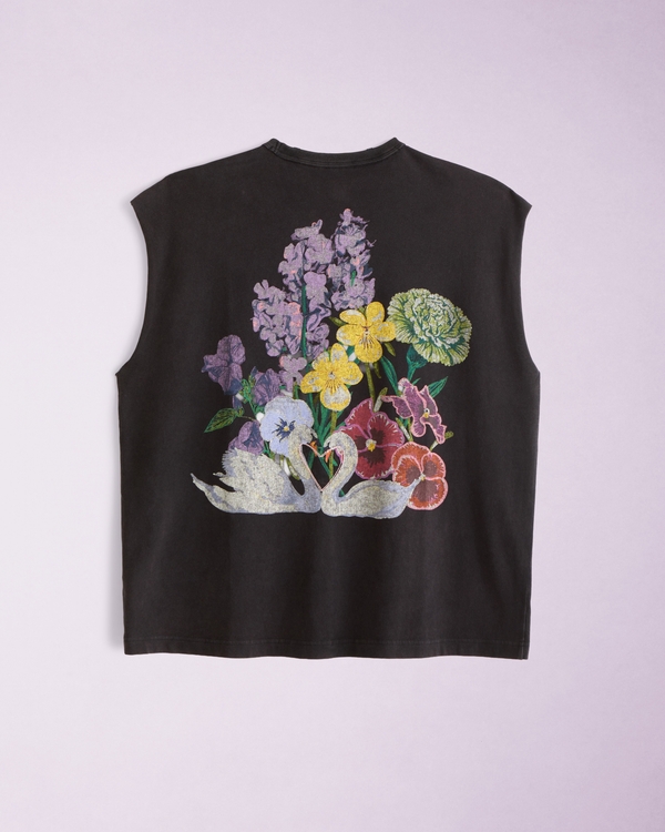 Pride Floral Graphic Drop Shoulder Tank, Black view 1