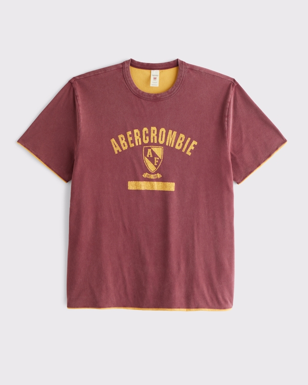 Reversible Logo Tee, Burgundy And Dark Yellow view 1