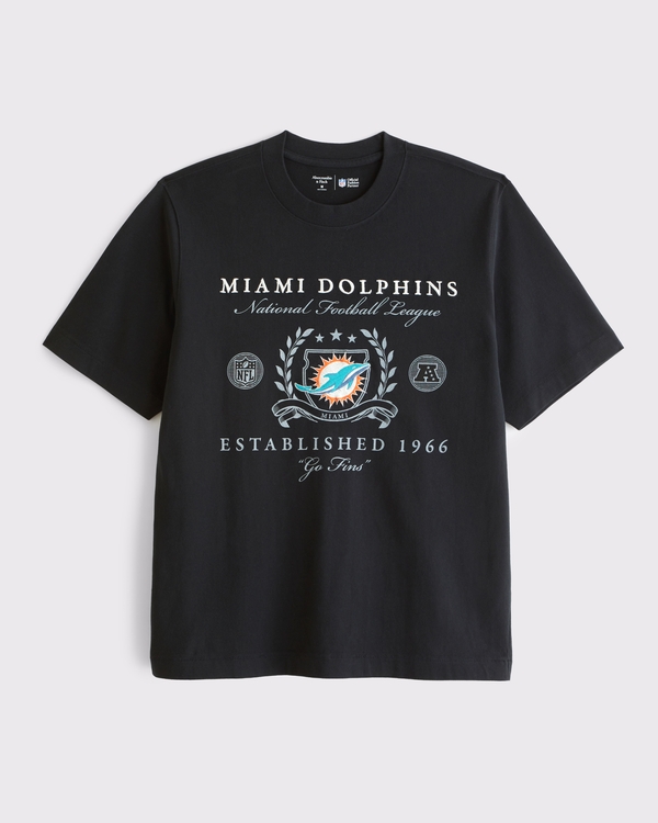 Miami Dolphins Premium Heavyweight 2.0 Tee, Black-dolphins view 1