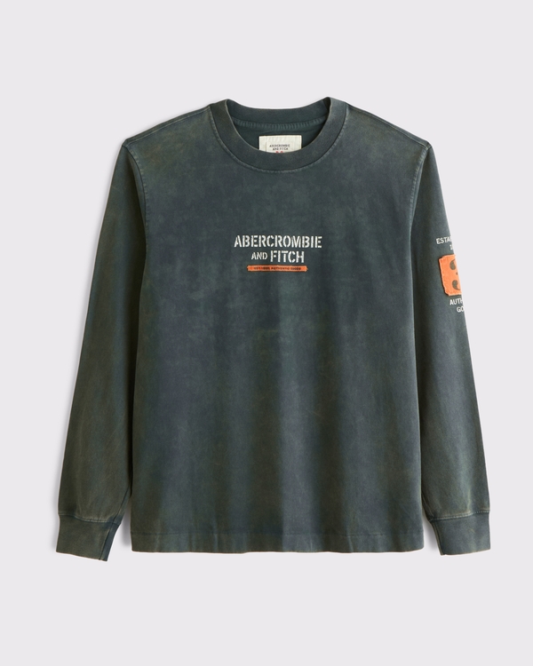 Long-Sleeve Premium Heavyweight 2.0 Logo Tee, Dark Spruce view 1