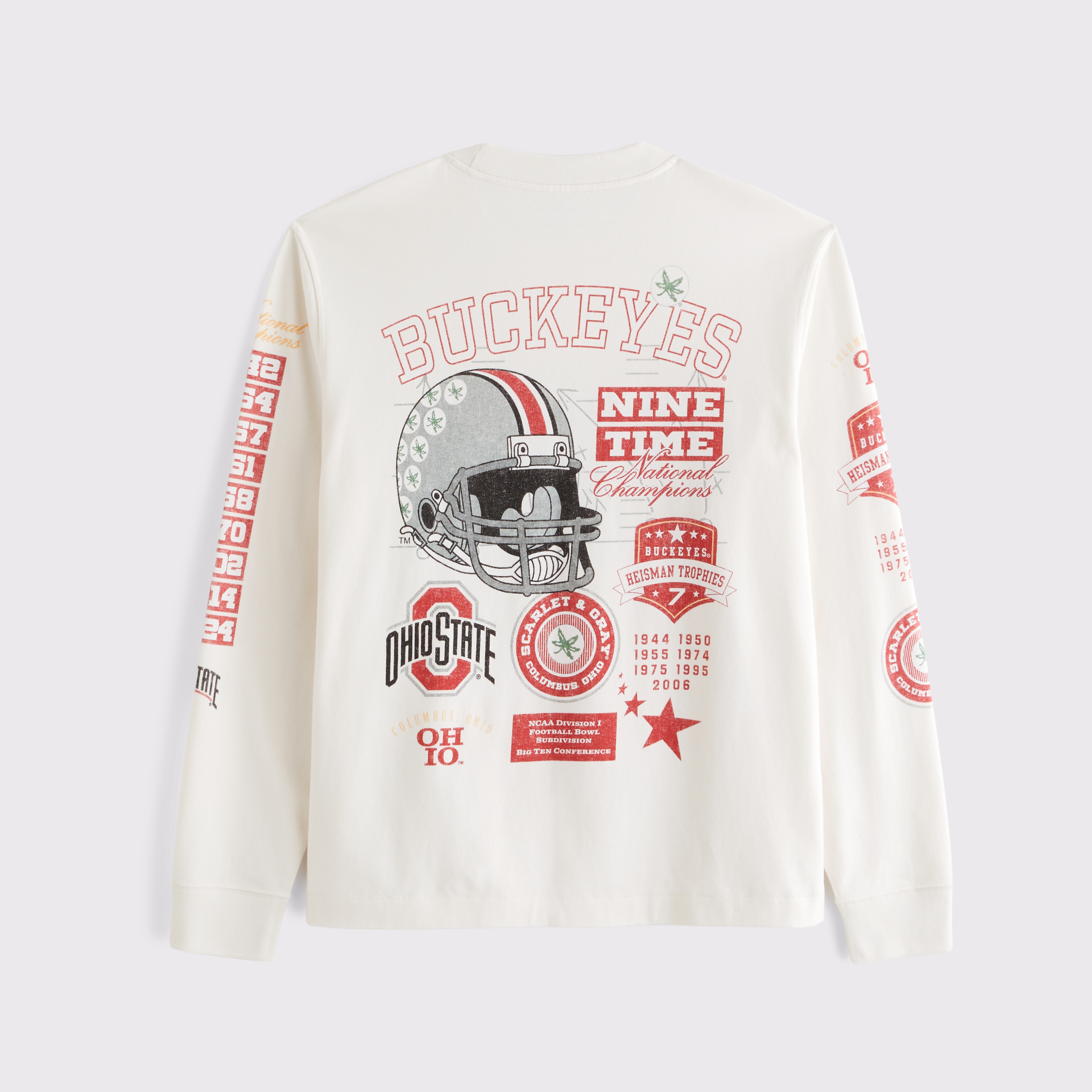 Мужская футболка Abercrombie & Fitch Ohio State Buckeyes Long-Sleeve Premium Heavyweight 2.0 Tee, цвет: Кремовый — фото 1