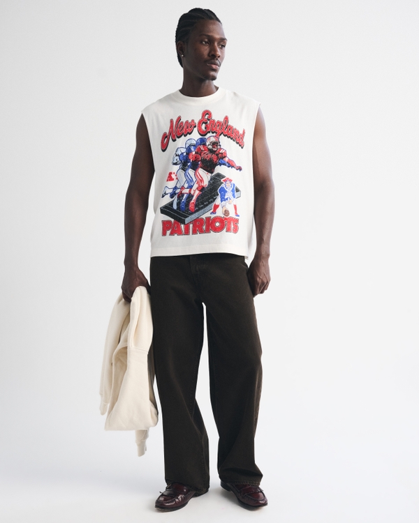 New England Patriots Muscle Tank, Cream-patriots view 2