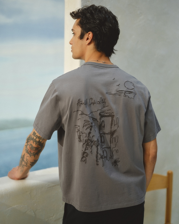 Boxy Graphic Tee, Dark Gray view 1