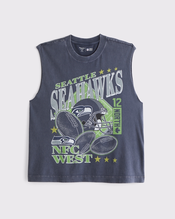 Seattle Seahawks Muscle Tank, Navy-seahawks view 1