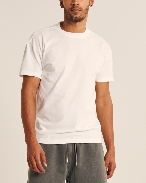 Hollister T Shirt Mens Medium Beige White Striped Short Sleeve Crew Neck  Cotton